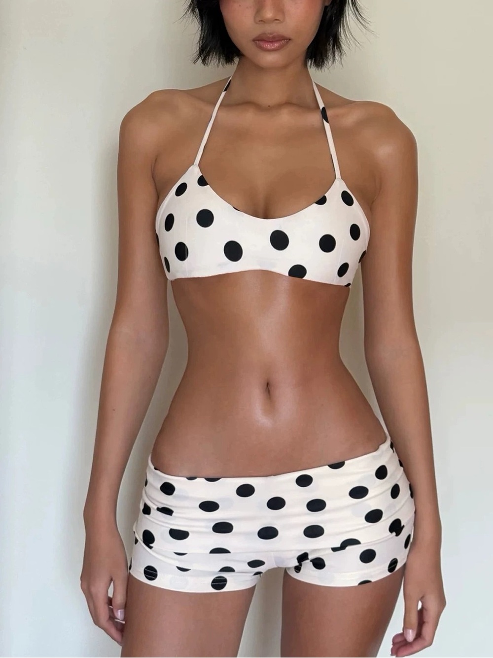 Polka dot halter lounge/bikinis shorts set